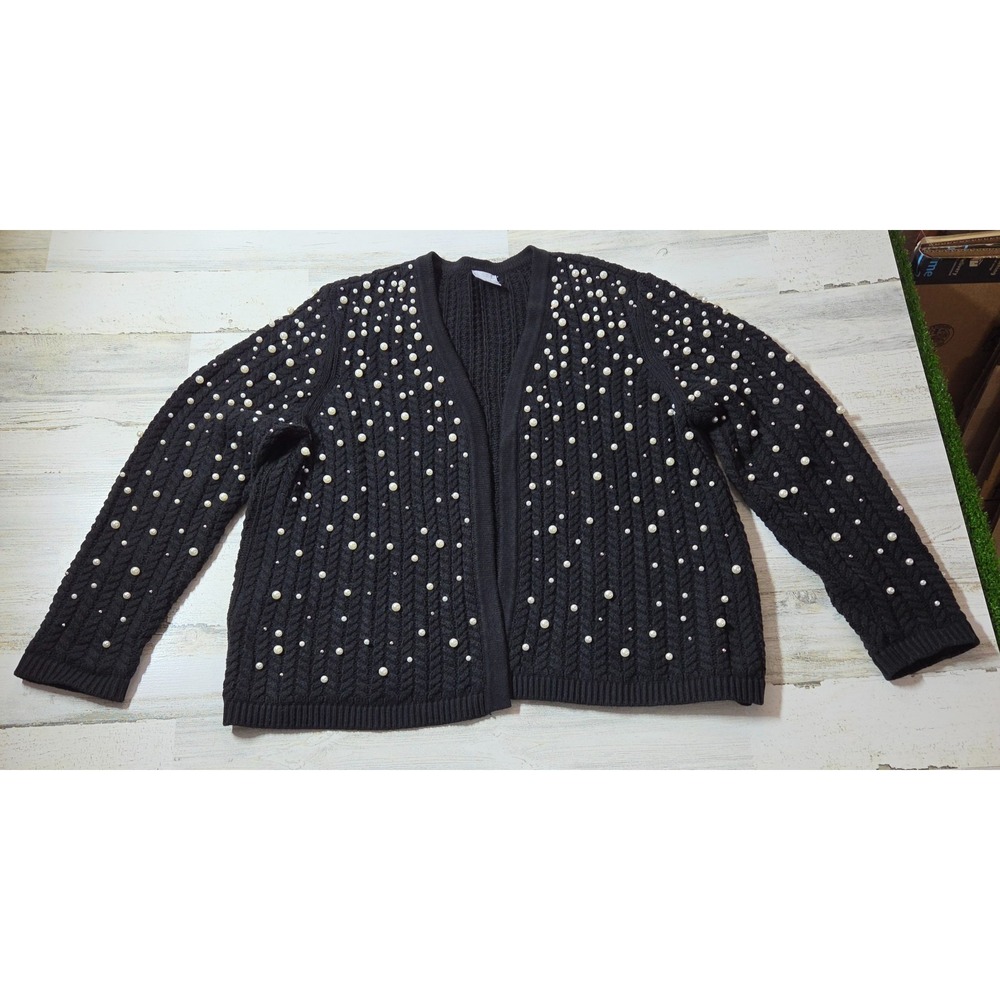 Chicos Pearl Cable Knit Cardigan Sweater Womens size 3 XL Open Front